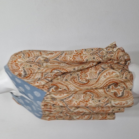 Jodifl Bohemian Paisley Mixed Media Hippie Balloon Sleeve Peasant Boho Top L - Picture 5 of 13